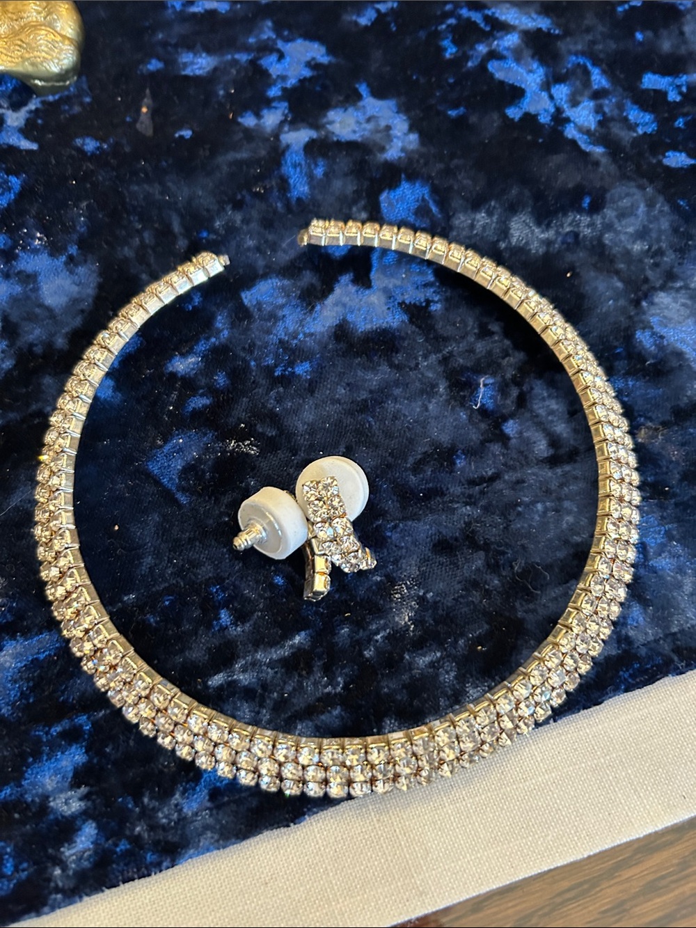 Classic Gold-Tone Rhinestone Necklace and Stud Earrings Set